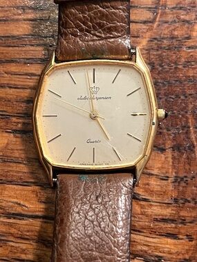 Vintage Jules Jurgenson  Brown Leather Gold-Tone Men’s Quartz Watch